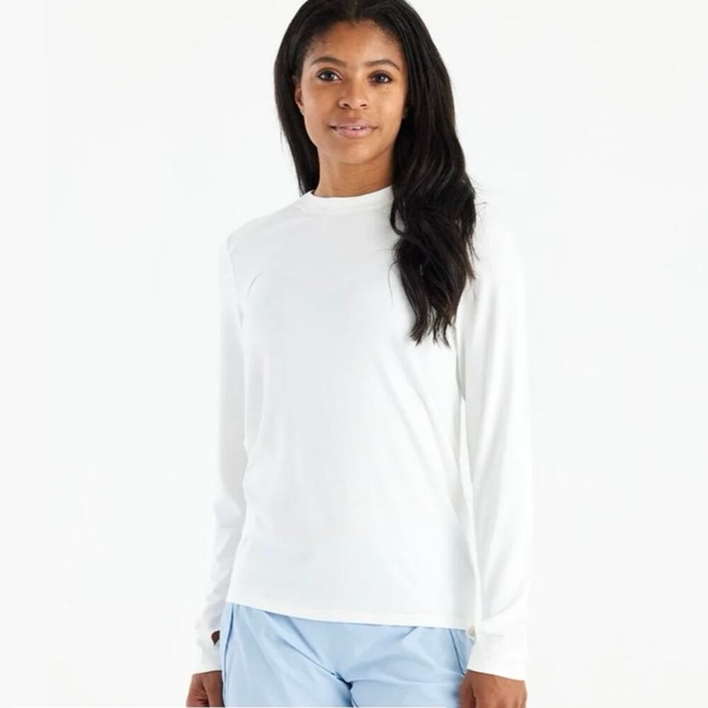 NWOT Women’s Free Fly Bamboo Shade Long Sleeve Il in Bright White SZ S